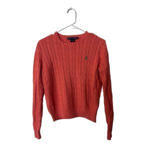 Ralph Lauren Cotton Cable Knit Crew Neck Pullover Sweater Coral Orange Large